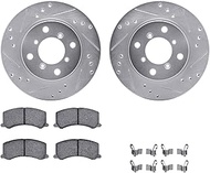 Dynamic Friction Company Rear Brake Rotors Drilled and Slotted Silver with 5000 Advanced Brake Pads 