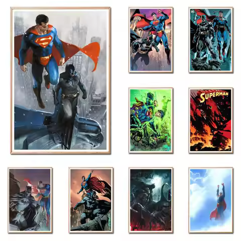 Dc Comic Canvas Prints Superman And Batman Cartoon Posters Superhero Justice League Wall Art Paintin