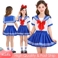 Sailor Moon White Blue Dress For Kids Girl Japanese JK Uniform Christmas Halloween Cosplay Costume P