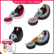 Henye Inflatable Lounge Chair with Foot Stool Portable Foldable Flocking PVC Blow Up Sofa for Home Outdoor Camping Travel