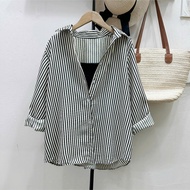 Women's Big Size Striped Long Sleeve Shirt + Youthful and Dynamic Robe, Wear to Work and Going Out 5