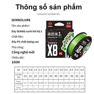 SEMBO LURE Dây PE xanh lá X8 thế hệ 3 dùng câu lure dây PE siêu mượt có phai màu đi câu fishing câu