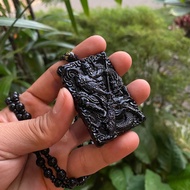 Kalung Guan Gong Kotak - Natural Obsidian Stone Carving Pendants Men And Women Lovers Pendants Guan-