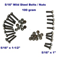 [ 100 gram ] Mild Steel  Hexagon Bolt  or/and Nut 5/16" Length 1"  1-1/2"