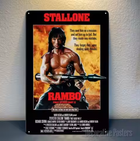 1u,Rambo Sylvester Movie Metal Poster -Collectable Tin Sign - Size:20x30cm-aluminum-aluminum