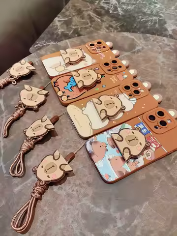 Cartoon 3D Ear Capybara Animal Stand Holder Strap Phone Case For Honor Magic 3 4 5 6 7 Pro Lite Hono