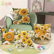 ECYOU Sunflower Pillowcase, Plush 45x45cm Sofa Cushion , Vintage 2D Floral Fluffy Soft Square Bedroo