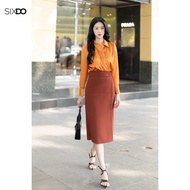 Chân váy màu thổ hoàng SIXDO (Ochre Midi Woven Skirt)