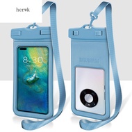 IPX8 HERWK ถุงกันน้ำดำน้ำ7.2นิ้วสำหรับว่ายน้ำโต้คลื่นกระเป๋าโทรศัพท์มือถือหน้าจอสัมผัสเป่าลมกระเป๋าเป้กันน้ำ