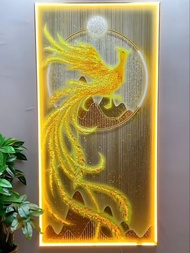 Tranh Đính Đá Pha Lê  Đèn LED Phượng Hoàng Biểu tượng Quyền UY Sức Mạnh Cao Cấp Treo Tường Decor Phò