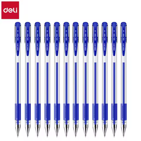 Deli 12-Pack Gel Pen Set 0.5mm Ballpoint Black Blue Red Ink Colors Writing Tools for School Office S