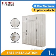 Kelsen 10 Doors Soft Close Melamine Wardrobe with Top 5ft x 8ft / Almari Baju 10 Pintu / Kabinet Baj