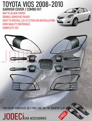 Combo Kit for Toyota Vios 2008 to 2010 Garnish Cover (Head light Cover,Tail light Cover,Handle Cover Inner/Outer,Gas Tank/Fuel Lid Cover) Matte Black FREE Bumper Clip
