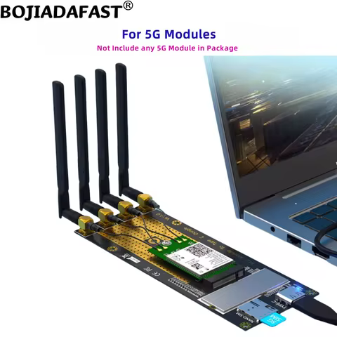 NGFF M.2 B-Key Adapter With 1 Nano SIM Card Slot & 4 Antennas For 5G 4G Modem Module