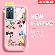 เคส JIUMOO สำหรับ OPPO Reno 6 5G Reno 6 Pro 5G 6Z Reno 5G เคส Winnie ช้อนส้อมมีดหมีพูห์ Little Monster Bowknot ปลอกนิ่มกันกระแทกทนต่อการขัดถูเคสโทรศัพท์โปร่งใส TPU ซิลิกาเจลเลนส์กล้องถ่ายรูปฝาครอบป้องกัน