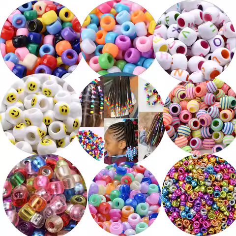 Colorful Pony Beads Fashion Big Hole Beads Kids DIY Bracelet Necklace Making HandCrafts Girls Hair B