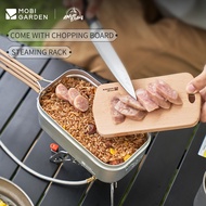 MOBI GARDEN Aluminum Lunch Box Set With Chopping Board Steaming Rack Folding Handle Cookware Campin