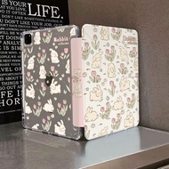 [Free stylus] Origami iPad Case with cute bunny print for iPad with pen compartment, accessories Sho