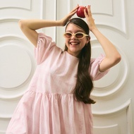 lookbookpetite eclair dress (adult) pink scott เดรสยาวผู้หญิง แขนตุ๊กตา รุ่น เอแคลร์ ลายตารางสี ชมพู