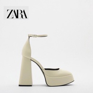 Zara Women's Shoes Light Beige Barbie High-Heeled Waterproof Platform Toe Slippers High-Heeled Hollow Shoes