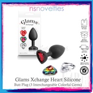 NS Novelties Glams Xchange Heart Silicone Butt Plug  (3 Interchangeable Colorful Gems)