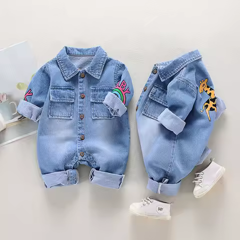 Baby clothes newborn jumpsuit denim romper spring and autumn boy girl romper baby fart romper romper