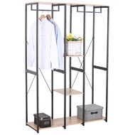 ราวแขวนผ้า KASSA HOME ตั้งพื้น ชั้นเก็บเสื้อผ้า พร้อมชั้นไม้วางของ 2 ชั้น clothes rack