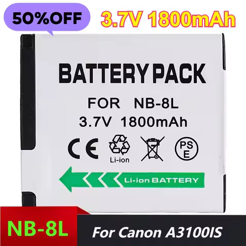 3.7V 1800mAh NB-8L Camera Batteries for Canon A3100IS A3300 PC1589 1474 1585 1475 1590 Battery
