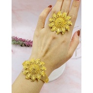 Gelang dan cincin bunga matahari mewah elegant emas asli kadar 700