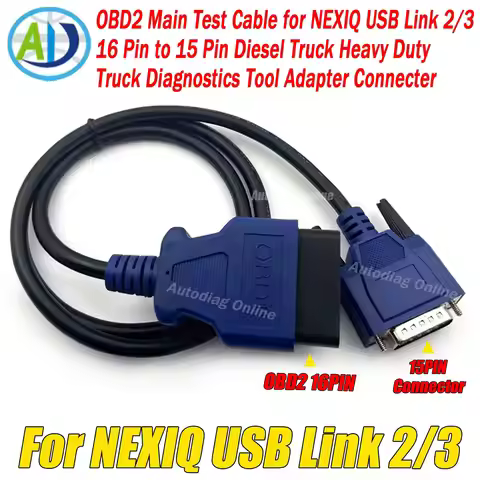 OBD2 Main Test Cable For NEXIQ USB Link 2/3 16 Pin to 15 Pin Diesel Truck Heavy Duty Truck OBDII Dia