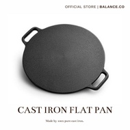 Balance.co Pre-seasoned Pure Cast Iron Flat Pan / Non Stick Crepe Pan 32cm / Outdoor Camping Cookwar