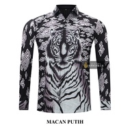 KEMEJA PUTIH Original Batik Shirt With White Tiger Motif, Men's Batik Shirt For Men, Slimfit, Full Layer, Long Sleeve
