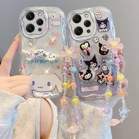 3D Cartoon Kuromi Phone Case For OPPO A72 A74 A76 A77 A78 A79 A92 A93 A94 A95 A96 A97 A98 With Wrist