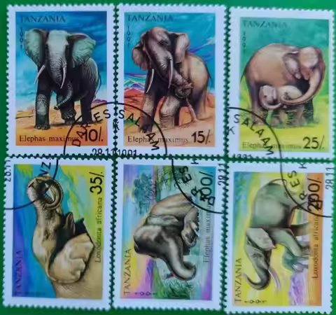 6 PCS, Tanzania, 1991, Elephant, Real Original Post Stamps, Used with Post Mark