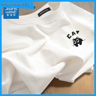 lovito official store off shoulder top 100 Cotton Short-sleeved T-shirt White Summer Unisex Relaxed-