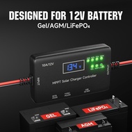 MPPT Solar Charge Controller 12V 10A, Solar Panel Charge Controller with Type-C and USB Output for A
