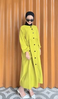 Gamis Dewasa Midi Dress Polos Katun Linen Rami Premium Pocku Midi Dress Katun Linen