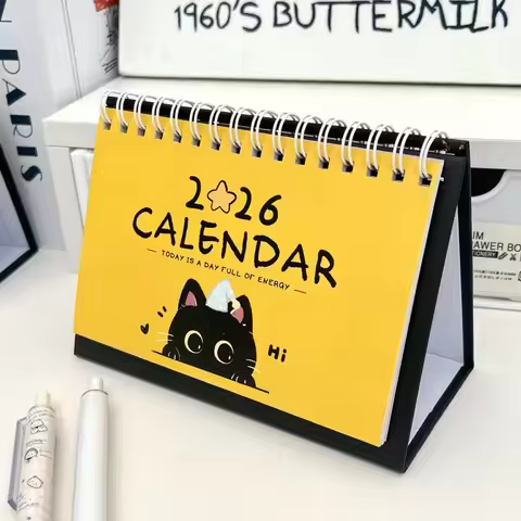 2026 Large Cat-Themed Desktop Calendar & Planner - Bilingual English/Chinese Monthly Weekly Planner 