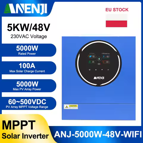 ANENJI 5KW 220V Hybrid Solar Inverter 48V MPPT 100A Built-in WIFI Inverters Dual Output On/Off Grid 