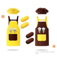 CARAMELOMA Kids Apron, Hat Waterproof Painting Apron,  Arm Sleeve Cartoon Chef Cap Chef's Uniform Co