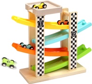 Toddler Toys for 1 2 Year Old Boy and Girl Gifts Wooden Race Track Car Ramp Racer with 4Car