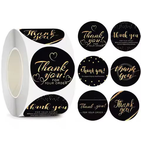 500Pcs 8 Designs 1 Inch Thank You Sticker For Packaging Small Business Thank You Label Stickers Self