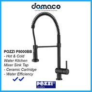 Pozzi P8000BB Matt Black Pull Out Spring Spout Kitchen Sink Mixer Tap