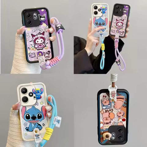 Stitch Capybara Kuromi Cases 3d Cartoon Hand Strap Phone Case For Infinix Smart 7 8 9 Infinix hot 50