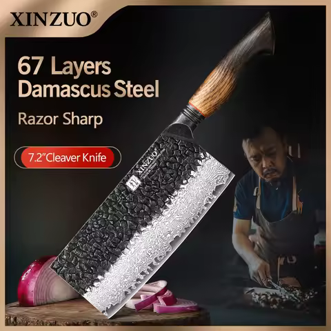 XINZUO 7.2-inch Damascus cleaver, with 6.0 - 8.0N cutting force, ensures effortless slicing and dici