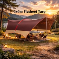EcoSport 6x6 Meter Flysheet Tarp Waterproof Hobbit Flysheet Canopy Camping 8 Person Tent Awning Camp
