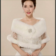White Party Fur Shawl Bolero Feather Party Brooch