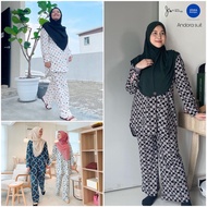 [READY STOCK] Andora Suit Muslimah Suit Printed | Ironless Blouse | Bootcut Palazo | Plus size by Jelita Wardrobe