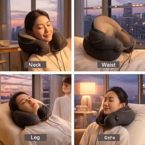 Travel Neck Pillow/Electric Cervical and Neck Massager Kneading Neck Support Inflation Pillow Cervic