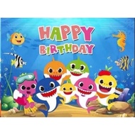 [Ready Stock] 100x150cm Baby Shark Baby Shark, doo-doo Happy Birthday backdrop Background Banner